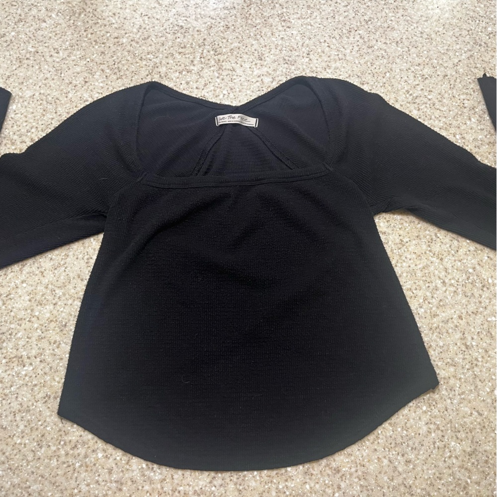 Free People We The Free Long Sleeve Tee Women’s Size X-Small Black 100% Cotton
